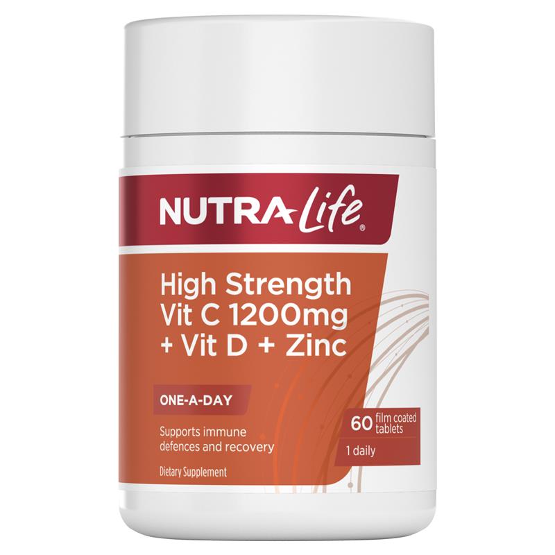 NutraLife High Strength Vit C 1,200mg + Vit D + Zinc 60 Tablets NutraLife